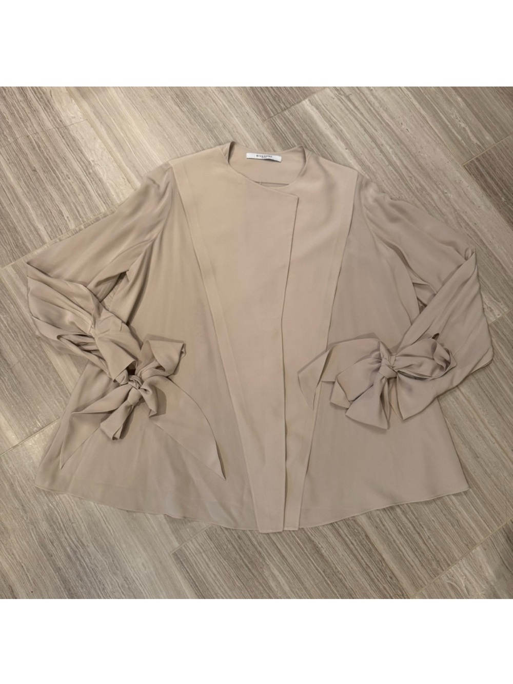 Givenchy Long Sleeve Silk Blouse with Bow Sleeves, Size 40
